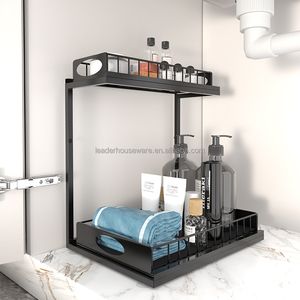 Organizzatore Estraibile a Due Livelli in Metallo per Sotto Lavello, Scaffale Multifunzione Regolabile in Altezza per Armadio - Product Image 4