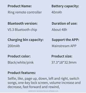 Tiktok <span class=keywords><strong>Bluetooth</strong></span> điều khiển từ xa trang Turner <span class=keywords><strong>Android</strong></span> Mini không dây cuộn Vòng màn trập selfie từ xa thời trang vòng thông minh từ xa - Product Image 5
