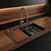 Évier de cuisine encastré à un seul bac en acier inoxydable 304 fait main avec surface nano et trois trous, style ferme