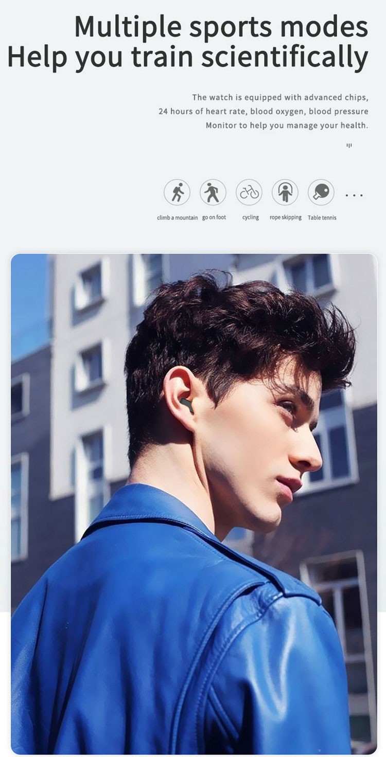 Water proof V22 with TWS wireless earphones earbuds music control BT calling smart watch waterproof