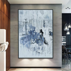 3D lớn tối giản màu xanh và trắng hiện đại đương đại tường nghệ thuật làm bằng tay trừu tượng vải sơn dầu vẽ tay tác phẩm nghệ thuật - Product Image 2