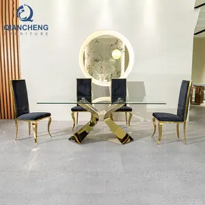 1688 website china furniture 8 seater tempered glass dining table with gold shiny metal gold steal base for dining table 8 chair