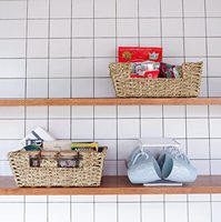 Paniers de rangement avec grandes poignées pour l'organisation des étagères, paniers de rangement rectangulaires pour le rangement
