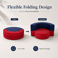 Pouf pliant rond en tissu avec housse zippée, color-block, en mousse, chaise de sol une place pour enfants et salon