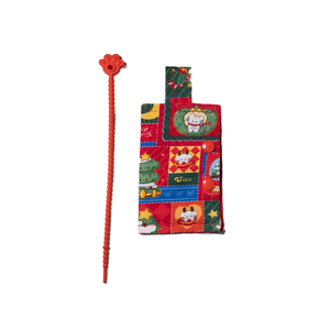 Distributeur de sacs à déjections canines de Noël, pochette en toile de 8 oz avec sangle perlée, porte-sacs imprimé patchwork pour les promenades avec le chien - Product Image 1