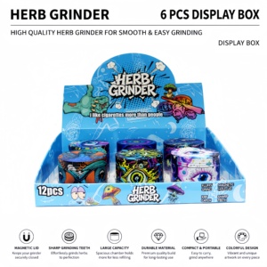 <b>Herb</b> Grinder 6 Pcs Display <b>Box</b> Round Magnetic Metal Dry <b>Herb</b> Grinder With Sharp Teeth And Colorful Design - Product Image 1
