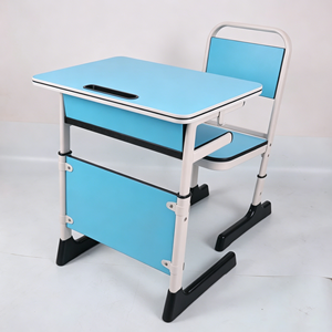 Ensemble bureau et chaise d'école réglables en hauteur, bureau d'élève avec tiroir de rangement, structure en acier, mobilier scolaire - Product Image 2
