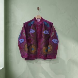 Veste en velours violet pour femme, brodée à la main, style vintage ethnique bohème, ouverte sur le devant, courte, décontractée, pour l'hiver, vente en gros - Product Image 4