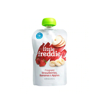 Pochette stérilisable pour bébé aux fruits (fraise, banane, pomme) avec bec verseur