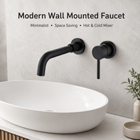 Robinet de lavabo moderne noir mat mural à bec long pour salle de bain, monocommande