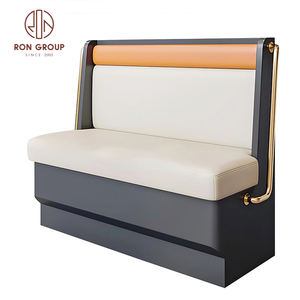 Ensemble de mobilier de restaurant moderne, canapé d'angle beige avec garniture orange, table ronde en marbre et chaises <span class=keywords><strong>à</strong></span> coussin beige pour café - Product Image 6