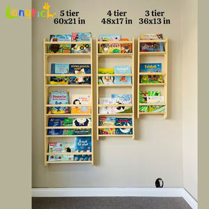 Montessori <strong>Children's</strong> Solid Wood Space-Saving Floating Wall <strong>Bookshelf</strong> with 4 Shelves Multi-functional for Nursery Kids' Cabinets - Product Image 1