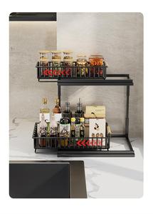 Under Sink Organizer 2 Tier Sliding Pull Out Cabinet <b>Storage</b> Rack with Wood Handles Metal Wire Basket Shelf Kitchen Bathroom 28x - Product Image 4