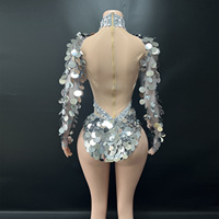 Novance Y5966-B Nouvelle Arrivée 2026 Combinaison Grande Taille à Paillettes et Maille Manches Longues pour Femme, Costume de Scène pour Spectacle de Danse en Club