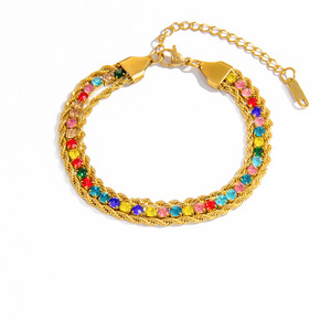 Pulsera de Cadena Chapada en Oro de Lujo con Incrustaciones de Cristal para Mujer, Uso Diario, Acabado en Oro de 18K, Opciones Multicolor - Product Image 5