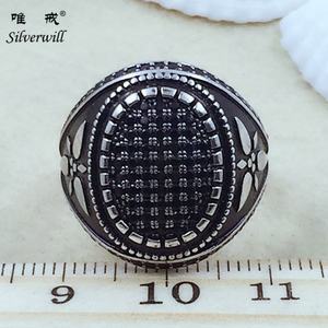 Anillo de Plata Tailandés Vintage, Diseños de Arabia Saudita, Anillo de Compromiso y Boda para Hombre, Chapado en Rodio, con Circonita, Plata de Ley 925 - Product Image 1