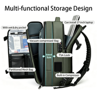 Sac à dos antivol approuvé pour les voyages d'affaires avec pompe à air intégrée, compartiment pour ordinateur portable 17 pouces, sac de voyage TSA avec compression sous vide