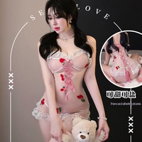 Robe de Nuit Romantique Longue en Polyester ODM, Lingerie Mignonne, Robe de Nuit Sexy en Dentelle Transparente, Robe à Bretelles Douces Cerises pour Femmes 1214