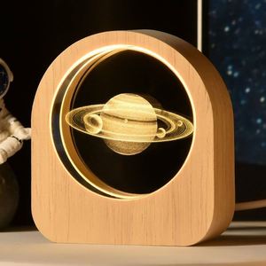 Lámpara LED de Esfera de Cristal 3D Tallada a Medida, Base de Madera Luminosa, Técnica Pulida, Adornos Creativos de Escritorio para Navidad - Product Image 3