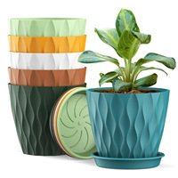 Pots de plantes en plastique perforés colorés avec soucoupes pour balcons à la maison Pots de fleurs en plastique PP épaissi durables