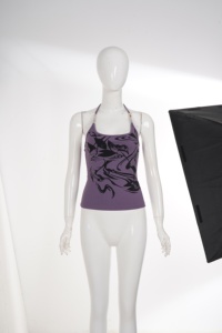 Women's Purple Halter Neck Tank <b>Top</b> with <b>Beaded</b> and Floral Print Ribbed Knit Slim Fit Crop <b>Top</b> for Summer Streetwear 2026 - Product Image 6