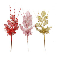 Décorations de Noël en poudre dorée, Lys artificiels pour branches d'arbre de Noël, Fournitures festives, Accent décoratif en plastique 42cm