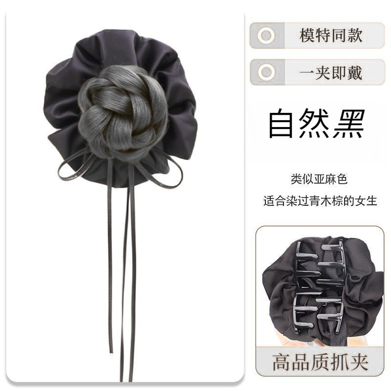 Barrette à cheveux avec ruban [Noir Naturel]