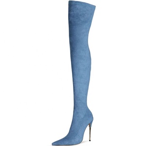 รองเท้าบูทผู้หญิงทรงโมเดิร์น สปริง 2021 แบบสวมสูงเหนือเข่า หัวแหลม ส้นสูงเรียว ผิวสัมผัสนุ่ม สำหรับใส่กลางแจ้ง ส้นสูง 12 ซม. - Product Image 6