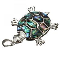 Pendentif tortue en coquille d'ormeau naturelle pour bijoux, mosaïque couleur laiton platine 37x46x6mm