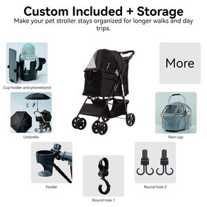 Poussette pliable pour animaux de compagnie OKKPETS avec housse de protection contre les intempéries, chariot de promenade pour chiens et chats de petite et moyenne taille avec panier de rangement et porte-gobelet - Product Image 3