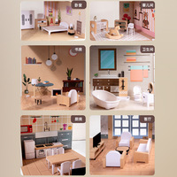 Ensemble de maison de poupée bricolage en bois jouet éducatif pour enfants avec mini meubles de modèle de mode en bois et PC
