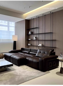 Canapé modulaire sectionnel moderne en cuir véritable avec dossier capitonné et accoudoirs pour salon - Product Image 1