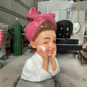 Statue <span class=keywords><strong>de</strong></span> buste <span class=keywords><strong>de</strong></span> fille en fibre <span class=keywords><strong>de</strong></span> verre, personnage féminin mignon qui cligne des yeux, pour salon <span class=keywords><strong>de</strong></span> beauté, spa, boutique - Product Image 2