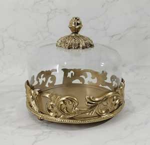 Luxury <b>Cake</b> <b>Stand</b> with Glass Dome Metal Serving Tray Decorative Dessert <b>Stand</b> for Home Kitchen Wedding Display - Product Image 6