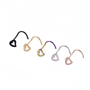 Piercing de nez en acier inoxydable en forme de cœur creux, bijoux de piercing en forme de L ou de S pour femme, cadeau, bijoux tendance - Product Image 3