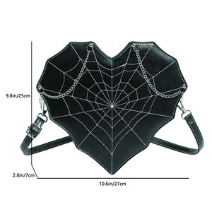 New Arrival Punk Style Heart Shape Crossbody Bag Women PU Leather Spiderweb Shiny Rhinestone Creative Shoulder Bags - Product Image 3