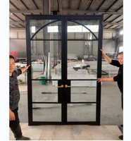 Puertas Arqueadas Decorativas de Acero con Rejilla, Puerta de Patio de Acero Templado Personalizada, Puerta Principal de Acero Negro