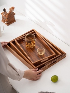 Plateau <span class=keywords><strong>de</strong></span> <span class=keywords><strong>service</strong></span> fait main en bois <span class=keywords><strong>de</strong></span> noyer <span class=keywords><strong>assiette</strong></span> <span class=keywords><strong>de</strong></span> fruits à thé <span class=keywords><strong>rectangulaire</strong></span> avec poignée maison Style japonais tasse plateau à Dessert - Product Image 2