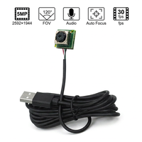 Caméra Web 12*12mm 5MP avec autofocus, mini micro intégré, USB 2.0, Full HD, grand angle 120 degrés pour ordinateur portable