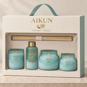 Aikun 100ml Faible MOQ Réponse Rapide Ensemble Diffuseur à Bâtonnets et Bougie en Verre Rond Logo Imprimé Boîte Aqua Toute Fragrance Longue Durée pour Décoration Intérieure - Product Image 3