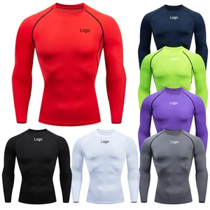 Plus Size S-3XL Compression Polyester Tee Shirt Long Sleeve T-shirt Fitness Wear Gym Tshirt Sport Clothing Men