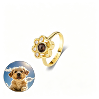 Bague de projection photo cachée « Je t'aime » en 100 langues, motif patte et cœur, or ouvert, réglable, cadeau pour les amoureux des chiens