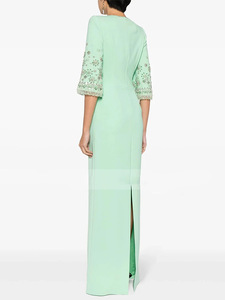 A10732 Migugarment Elegante Abito da Festa per Signore con Strass Luccicanti, Ricamo Floreale, Mezza Manica e Spacco Alto, Vestito Lungo - Product Image 3