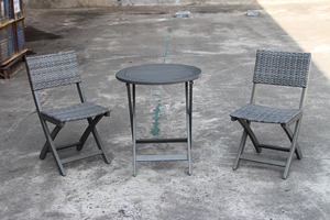 Vietnam Compact <b>Folding</b> Outdoor Bistro Set with Woven PE Rattan Chairs and Metal <b>Table</b> for Balcony Patio - Product Image 3
