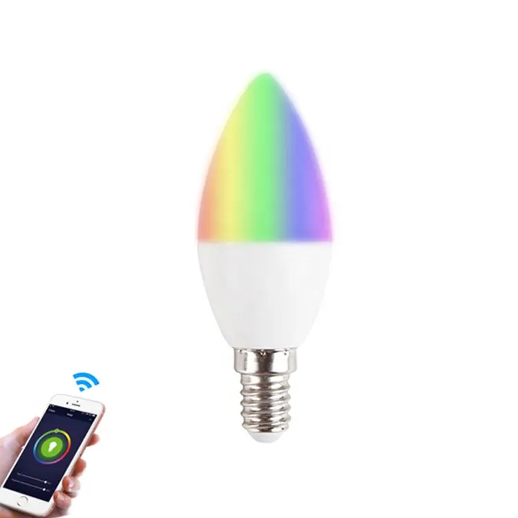 Alexa Tuya Controle 4.5W E14 Inicial do Google WIFI LED Blub Vela Luzes, c37 RGB Lâmpadas WI-FI Inteligente LEVOU Luz