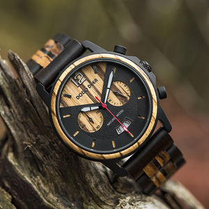 Logo personnalisé Sport Affaires Mode Hommes Boîtier en acier inoxydable Chronographe Résistant à l'eau Réglable Bracelet en bois Montres - Product Image 4