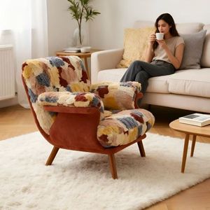 Cream Colored Lounge <b>Chair</b> Fabric High Leg Trendy Beanbag <b>Chair</b> For Living Room Fully Assembled Solid Wood Frame - Product Image 4