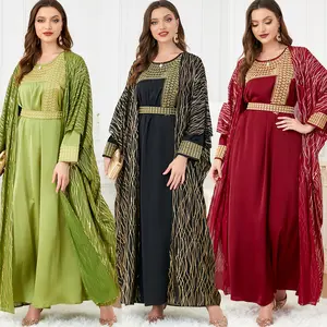 Turkey Dubai Multi Colors Two Piece Set Abaya Women Big Size Muslim Dress Kaftan Casual Dubai Long Sleeve Abaya