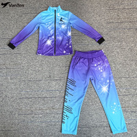Survêtement d'entraînement personnalisé par sublimation violet et bleu pour l'hiver, costume de cheerleader, vestes et pantalons pour équipes de cheerleading et de danse