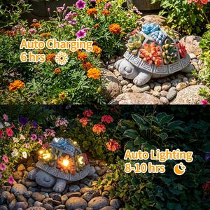 Estatua de Tortuga Solar para Jardín, Decoración de Exterior con 7 Luces LED, Diseño Suculento para Patio, Balcón, Regalo Artístico para Mujeres - Product Image 4